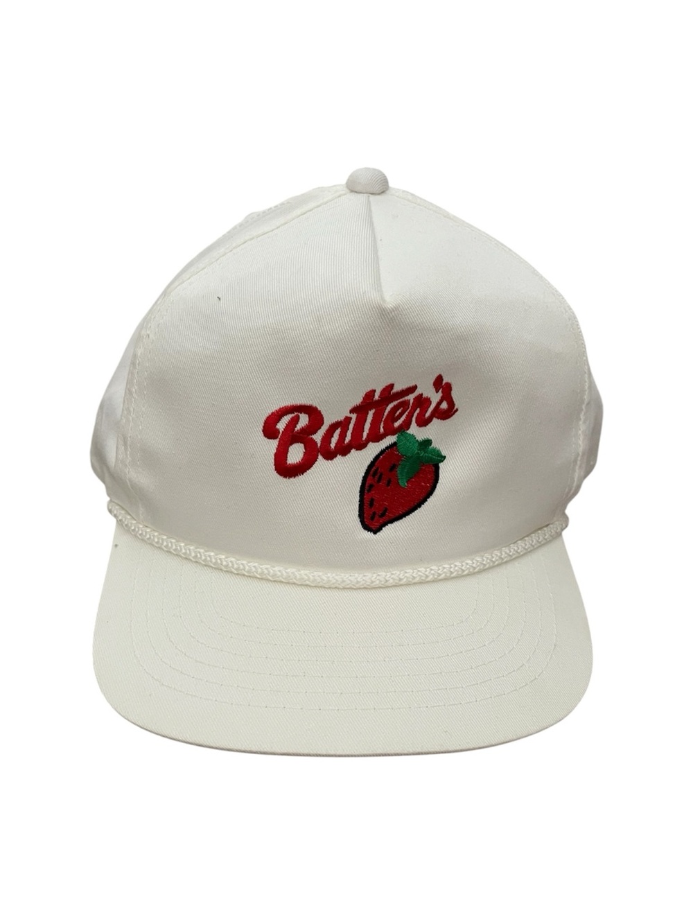 Batter's Embroidered Strawberry Cap Beer League Casual Summer Unisex White Red
